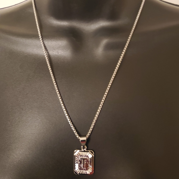White Gold Filled Letter T Pendant 20” Necklace - Picture 2 of 5